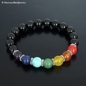 AAA echter Onyx-Edelstein, 7 Chakra Armband, Sieben Chakra Natürlicher Edelstein, Chakra Mala, spiritueller Kristall, Heilungs-Chakra, Solar-Armband