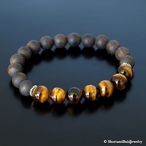 AAA Genuine Tiger Eye Bracelet, Natural Yellow Brown Tiger&#39;s eye, Crystal Healing, Protection Willpower, Confidence, Motivation, Focus Goal