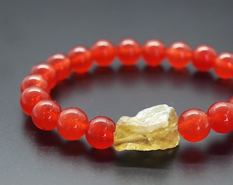 AAA Genuine Red Jade Bracelet, Natural Yellow Citrine Nugget, Crystal Healing, Fertility Bracelet, Abundance Wealth, Balance Peace Harmony