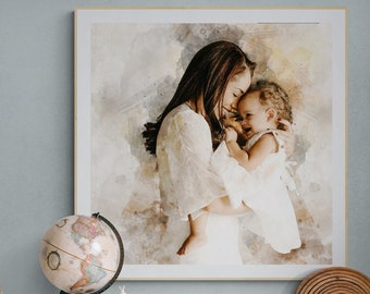 watercolor paintings, baby painting, baby portrait, drawing from photo, Baptism Gift for her, thank you wife gifts, baby first birthday, Art