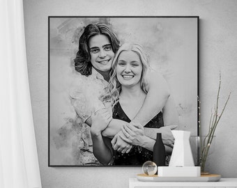 Wedding portrait canvas Painting photo frame Watercolor from photo Couple portrait from photo gift for him Anniversary gift for her ideas