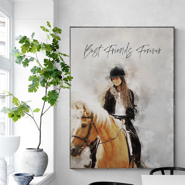 Horse Riding Gift, personalized horse portrait, Unusual Gifts Women, birthday present cool cute, custom horse canvas, 4x7 farmhouse decor