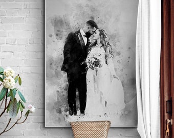 Wedding Present for Husband Engagement Photo Painting Black and White Wall Art Couple Portrait From Photo Anniversary Gifts for Wife Canvas