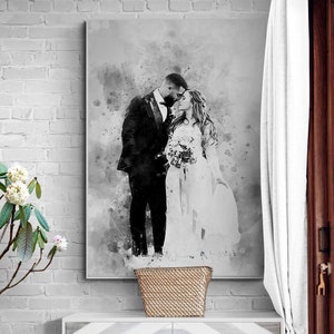 Wedding Present for Husband Engagement Photo Painting Black and White Wall Art Couple Portrait From Photo Anniversary Gifts for Wife Canvas