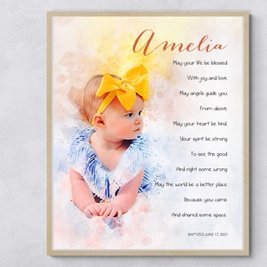 Custom Baptism Gift, Girls Christening present, Baby Dedication Gift, on your christening, Baby nursery potrait, Custom Art, Poetic Painting