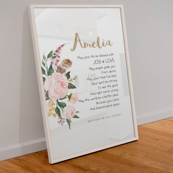 Baptism gift print, baptism gifts girl catholic, present to Goddaughter, from Godmother, Customized Canvas Prints, Christening poem wall art