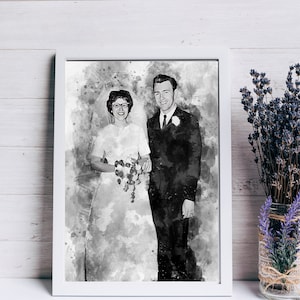 Black and white portrait Old photo restoration Custom portrait from photo on canvas Wedding portrait gifts for parents Anniversary gifts