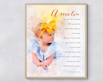 Custom Baptism Gift, Girls Christening present, Baby Dedication Gift, on your christening, Baby nursery potrait, Custom Art, Poetic Painting