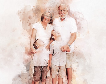 Benutzerdefiniertes Aquarellportrait, personalisiertes Geschenk für Opa, Vatertagsdruck, individuelles Gemälde vom Foto, Großelternportrait