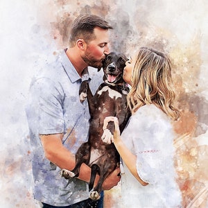 pet family portrait, dog dad present, portrait with dogs, Gift for husband, photo into painting, extra-large wall art, couple with dogs
