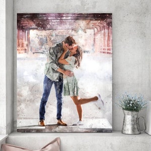 portrait from photo, engagement photo gift, Engagement gifts for couple, pastel color custom print, Anniversary Presents, Best Friend Gifts image 1