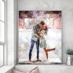 Engagement Photo gift for couples, Personalized watercolor portrait photo, Custom digital engagement portrait painting from photo