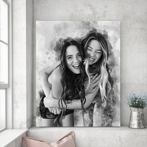 best friend birthday gifts, BFF Gifts for Girls, Watercolor Portrait, custom charcoal drawing, Present for Girlfriend, Sisters Gift, Besties