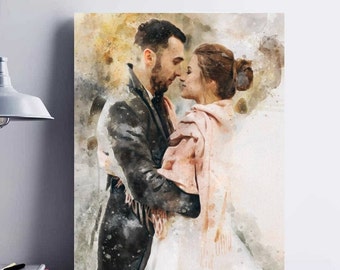 Custom Watercolor Portrait | Wedding & Engagement Gifts | Husband Anniversary Gift | Couple's Portrait | Painting from Photo | Custom Print