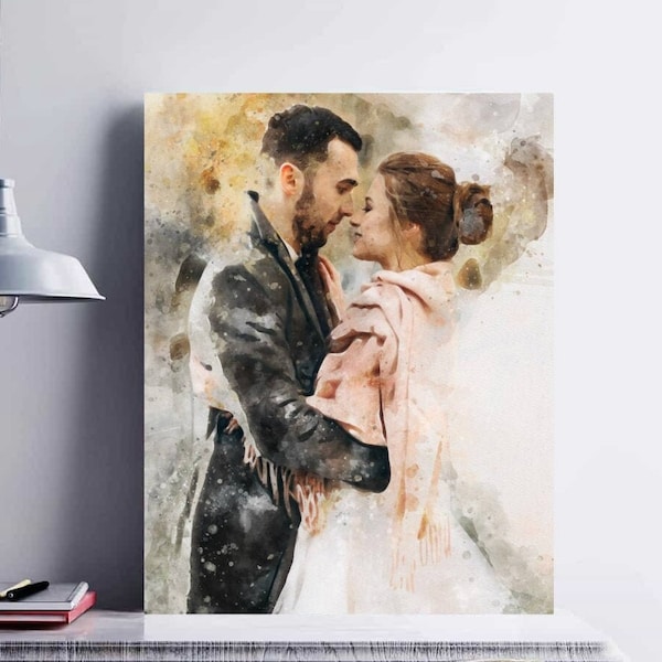 Custom Watercolor Portrait | Wedding & Engagement Gifts | Husband Anniversary Gift | Couple's Portrait | Painting from Photo | Custom Print