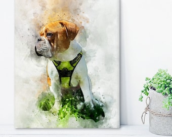 Dog parents gifts, furry friend portrait, Bulldog painting print, mom or dad present, pet lover gifts, furr baby custom art, canine rescue