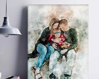 Custom Portrait From Picture, Watercolor Portrait Art, Gift From Wife, Family Portrait, Photo Gift From Kids, Memory gift, Canvas Art