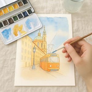Adult Coloring Book, Travel Handmade Illustration, Workbook Gift, Watercolor Coloring Book Set