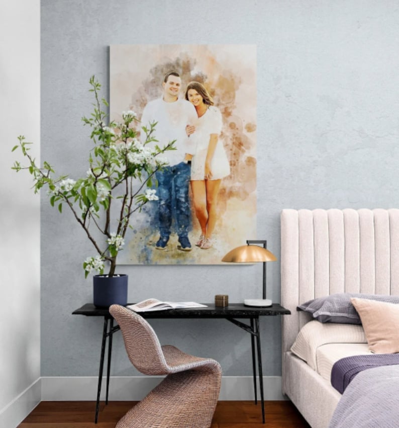 Custom Watercolor Portrait Wedding & Engagement Gifts Husband Anniversary Gift Couple's Portrait Painting from Photo Custom Print image 2