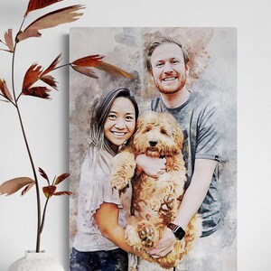 Custom Watercolor Family Portrait with Dog: Personalized Wall Art (Digital File Available)