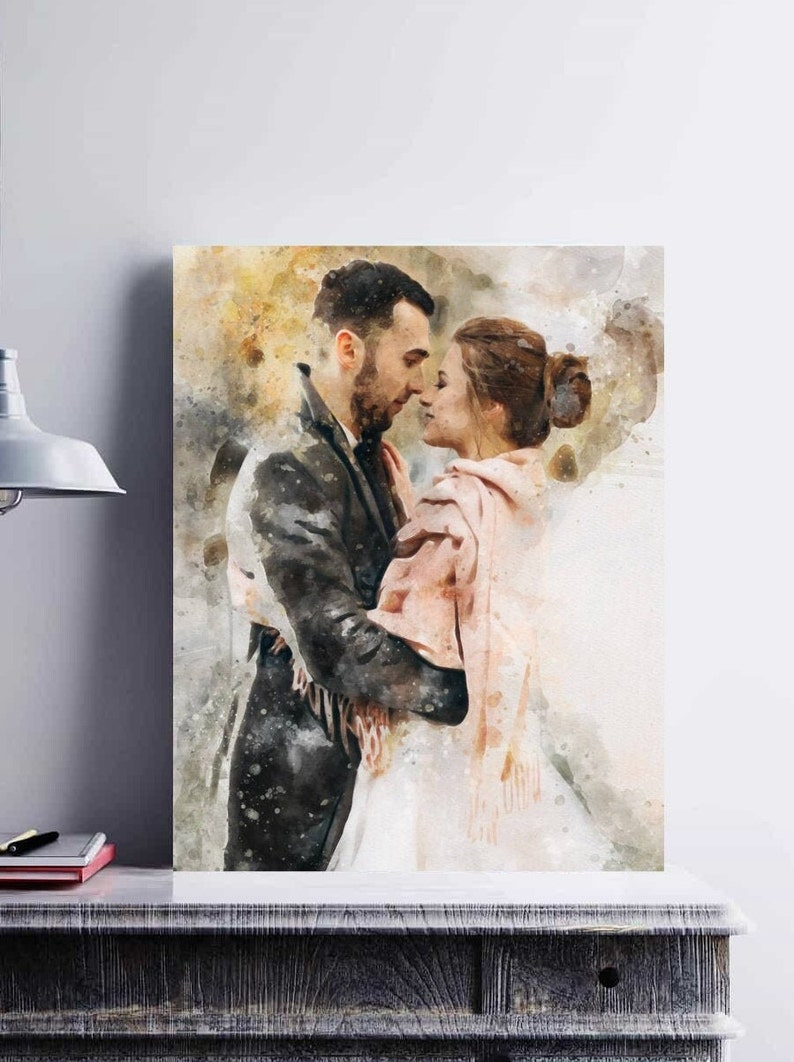 Custom Watercolor Portrait Wedding & Engagement Gifts Husband Anniversary Gift Couple's Portrait Painting from Photo Custom Print image 1