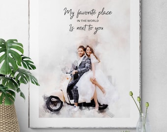 love couple wall art, romantic painting, 1 year anniversary gift for boyfriend, Navy Girlfriend Gift, Wedding Decor 2023, beach portrait