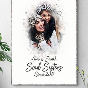 Custom BFF Gifts, Birthday Present for Sister, best friends portrait, Soul Sisters, Home Decor, Bestie gift, Painting from photo, Wall Art