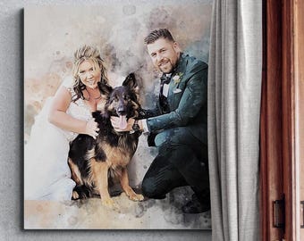 Custom family portrait with pets, dog family portrait, pet memorial gift, dog dad presents, Custom Dog Painting, Winter wedding decor, Art