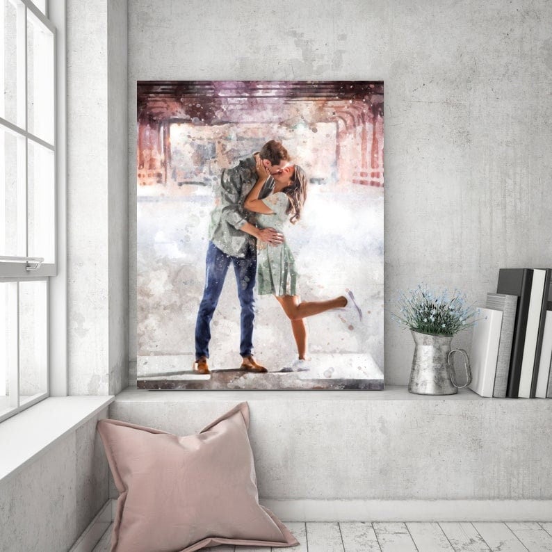 portrait from photo, engagement photo gift, Engagement gifts for couple, pastel color custom print, Anniversary Presents, Best Friend Gifts image 1