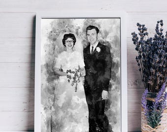 Black and white portrait Old photo restoration Custom portrait from photo on canvas Wedding portrait gifts for parents Anniversary gifts