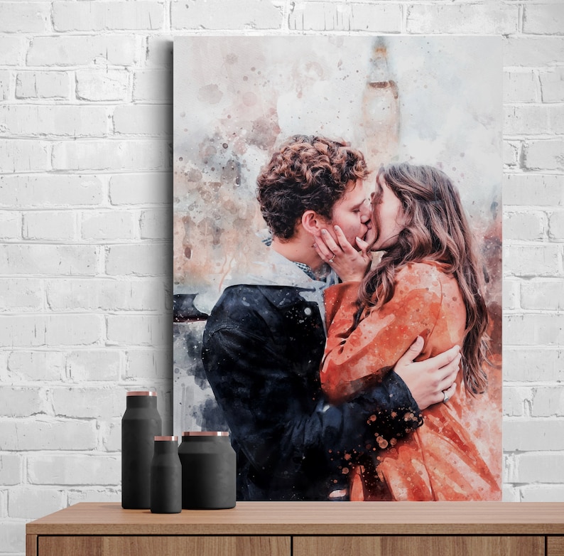 Custom Watercolor Portrait Wedding & Engagement Gifts Husband Anniversary Gift Couple's Portrait Painting from Photo Custom Print image 4