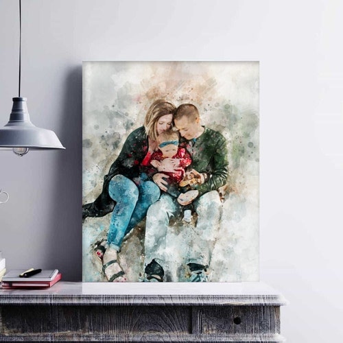 watercolor from photo, custom family portrait, Gift from Godmother, new home decor idea, wedding gifts for parents from bride and groom, Art