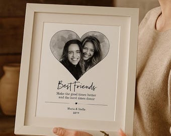 bff gifts for girls, canvas for sister, birthday present idea, customized portrait from photo, charcoal black and white, Gift best friend