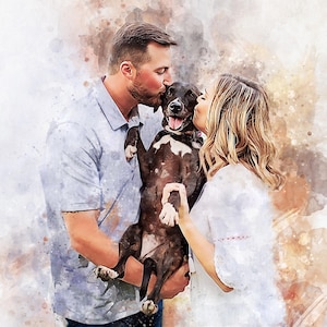 Pet family portrait, dog dad present, portrait with dogs, Gift for husband, photo into painting, extra-large wall art, couple with dogs