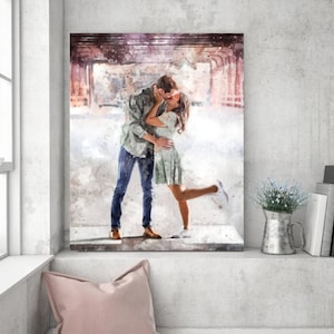 Custom Watercolor Portrait Wedding & Engagement Gifts Husband Anniversary Gift Couple's Portrait Painting from Photo Custom Print image 3