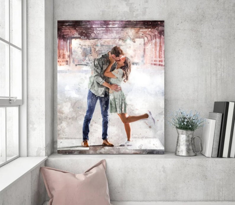 Custom Watercolor Portrait Wedding & Engagement Gifts Husband Anniversary Gift Couple's Portrait Painting from Photo Custom Print image 3