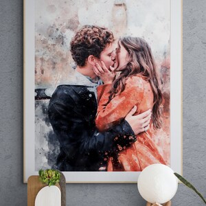 portrait from photo, engagement photo gift, Engagement gifts for couple, pastel color custom print, Anniversary Presents, Best Friend Gifts image 3