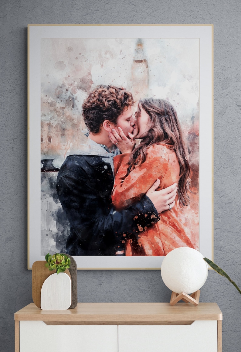 portrait from photo, engagement photo gift, Engagement gifts for couple, pastel color custom print, Anniversary Presents, Best Friend Gifts image 3