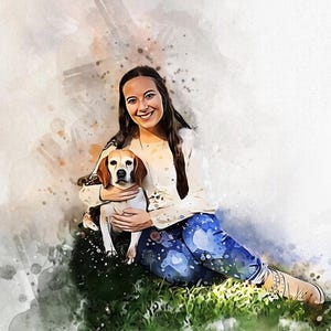 Custom Pet & Owner Portrait: Watercolor Dog Art Gift
