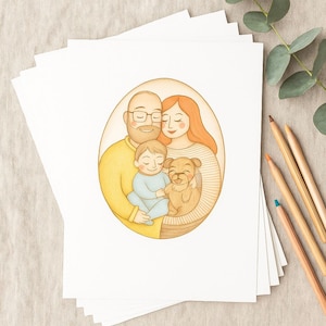 Custom Watercolor Family Portrait: Hand-Painted Keepsake
