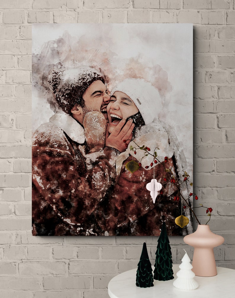 portrait from photo, engagement photo gift, Engagement gifts for couple, pastel color custom print, Anniversary Presents, Best Friend Gifts image 2