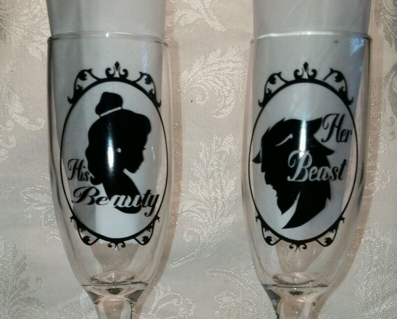 Beauty and The Beast Disney Glasses Champagne Flutes Wedding Etsy