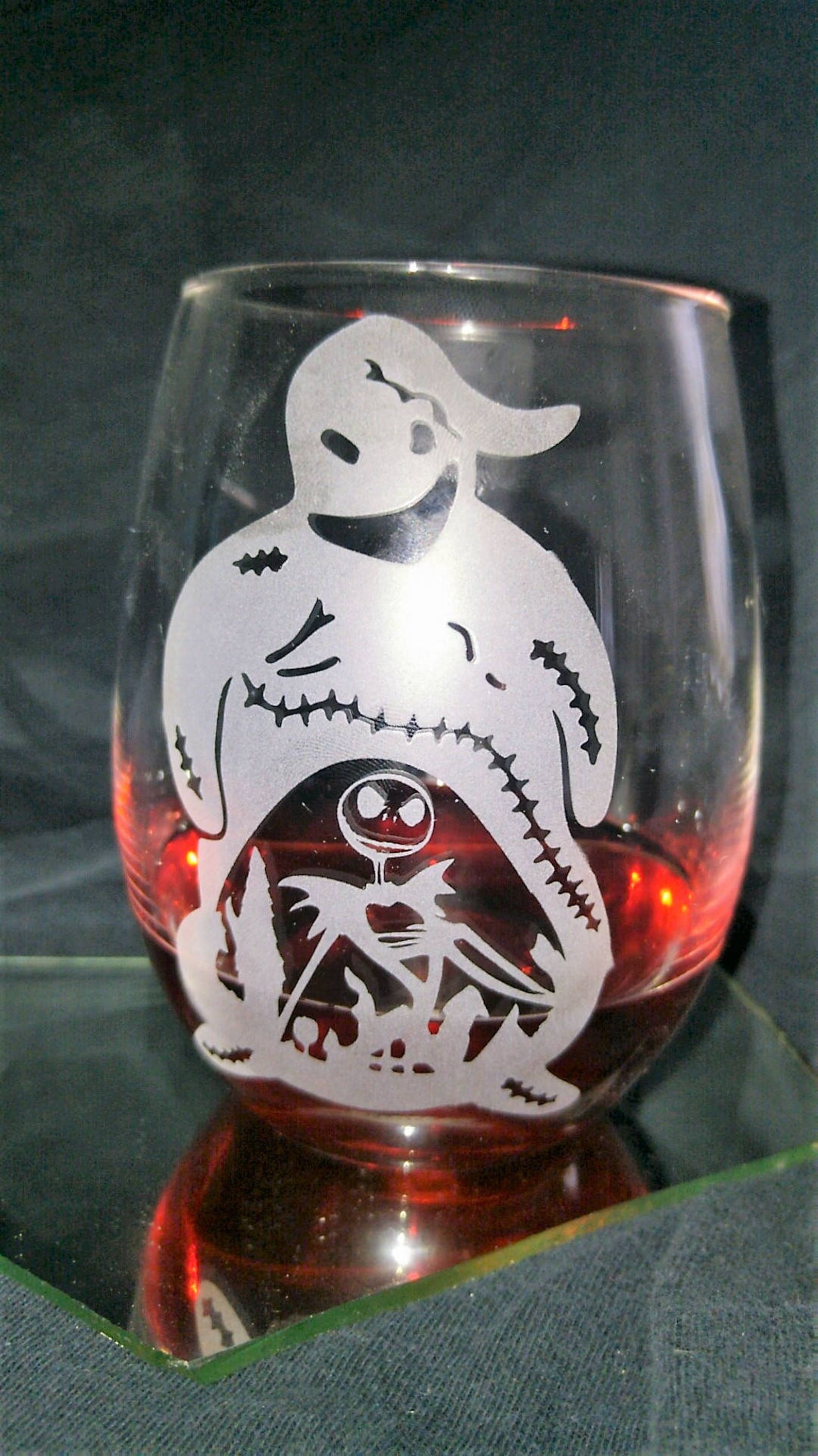 Nightmare Before Christmas Etched Stemless Wine Glasses Set of Etsy
