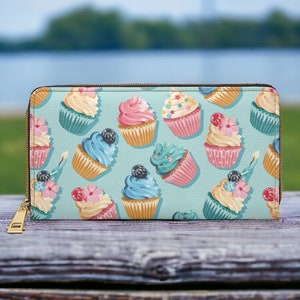 Portefeuille cupcake, Portefeuille à fermeture éclair pastel, Cadeau pour les gourmands, Idée cadeau boulanger, Porte-monnaie esthétique coquette, Portefeuille en cuir végétalien coloré