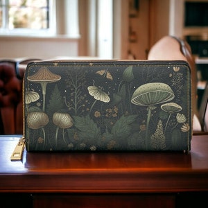 Anime Cottagecore Brieftasche, Brieftasche Frauen, süße Brieftasche, schlanke Brieftasche, Vegan Brieftasche, Boho Brieftasche, Dark Academia, Forestcore Geschenk, Witchy Portemonnaie