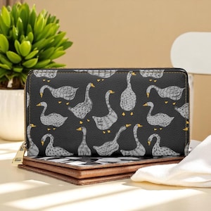 Dumme Gans Brieftasche, Lustige Vegan Leder Reißverschluss Brieftasche, Skurrile Cottagecore Geschenk, Lange Brieftasche für Frauen, Dunkle Cottagecore Gans Geldbörse