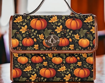 Pumpkin Satchel Bag, Fall Aesthetic Purse, Halloween Shoulder Bag, Cottagecore Autumn Handbag, Dark Floral Pumpkin Bag, Gift for Her