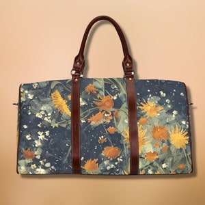 Dark Cottagecore Dandelion Bag Travel Duffel Bag Waterproof Canvas Leather Weekend Bag Carry On Weekender Overnight Bag Travel Luggage