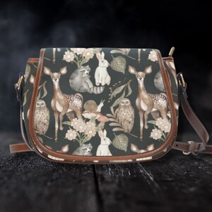 Boho Forest Vegan Leather Saddle Bag For Women mushroom Goth Bag Dark Cottagecore Purse Crossbody Bag Witch Saddle Bag