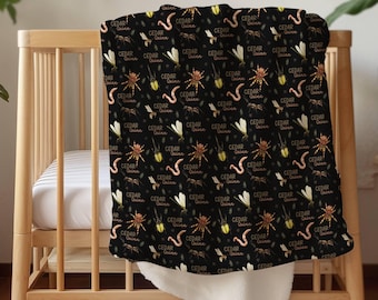 Personalized Bug Blanket with Name – Insects, Spiders & Nature Creatures – Dark Cottagecore Baby Gift, Custom Baby Name Blanket,